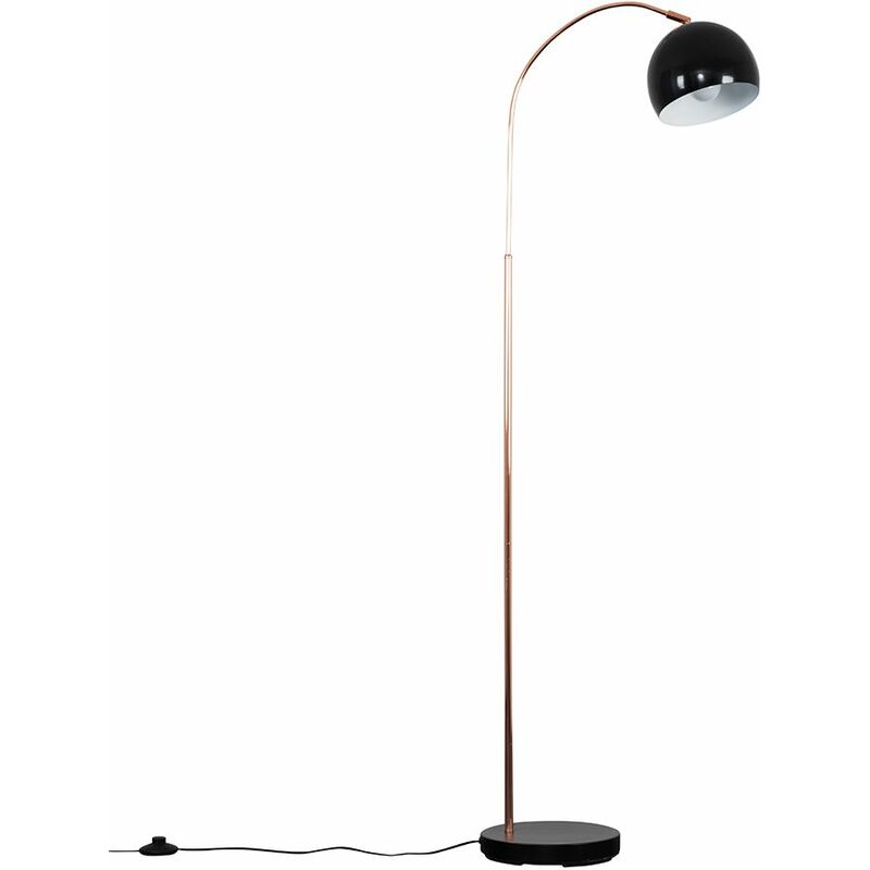 Minisun - Curved Floor Lamp in Copper with Arco Shade - Black
