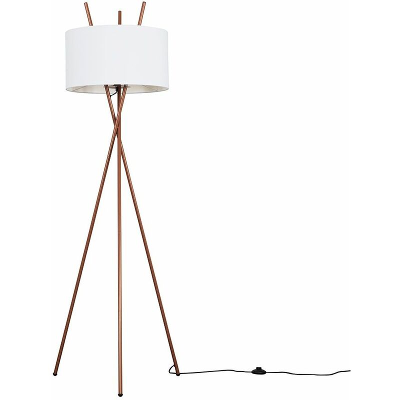 Crawford Tripod Floor Lamp in Copper with Large Reni Shade - White - No Bulb