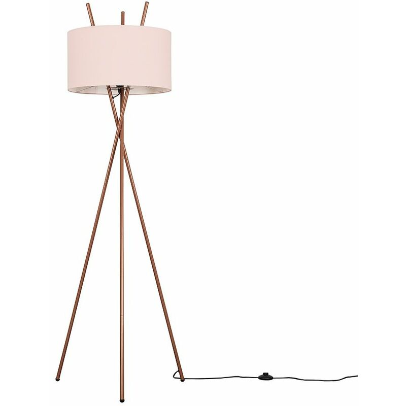 Minisun - Crawford Tripod Floor Lamp in Copper with Large Reni Shade - Pink - No Bulb