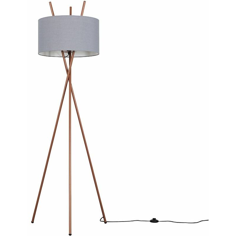 Minisun - Crawford Tripod Floor Lamp in Copper with Large Reni Shade - Dark Grey - Including LED Bulb