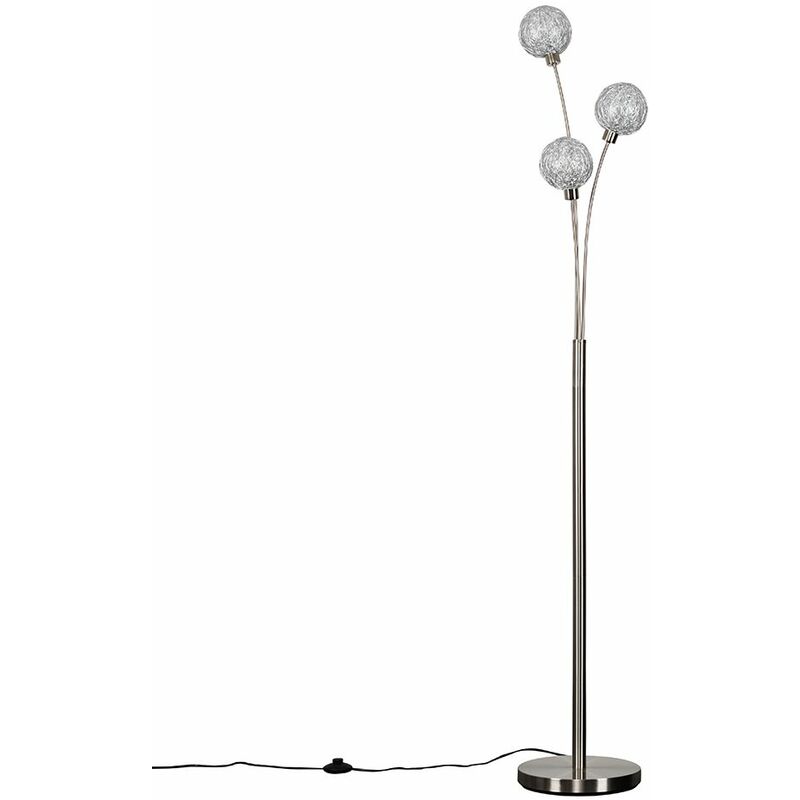 Minisun - Floor Lamp Light 3 Way Chrome Lighting Metal Wire Globe Shades - Cool White LED
