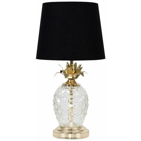 MiniSun - Glass Pineapple Touch Table Lamp + Shade + LED Dimmable Candle Bulb - Black