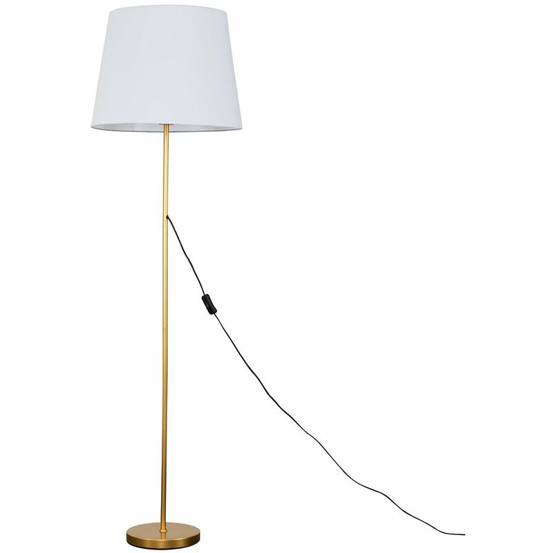 Minisun - Charlie Stem Floor Lamp in Gold with Large Aspen Shade - White - Including LED Bulb