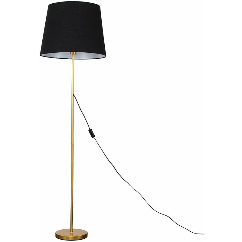 Minisun - Charlie Stem Floor Lamp in Gold with Large Aspen Shade - Black - Including LED Bulb