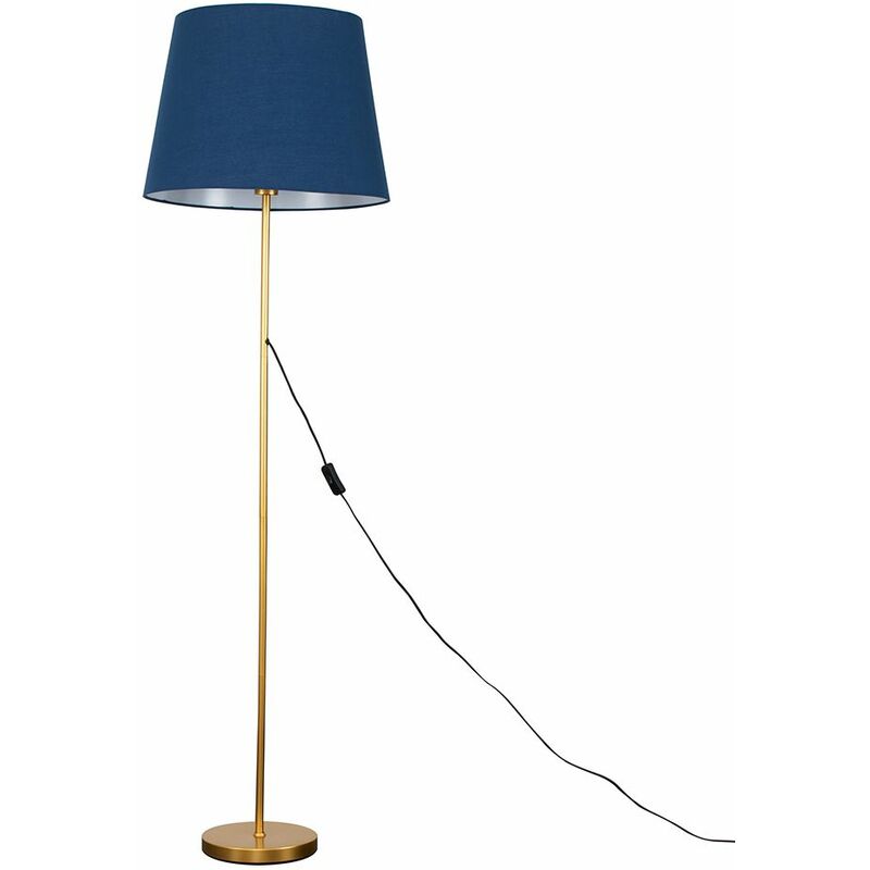 Minisun - Charlie Stem Floor Lamp in Gold with Large Aspen Shade - Navy Blue - Including LED Bulb
