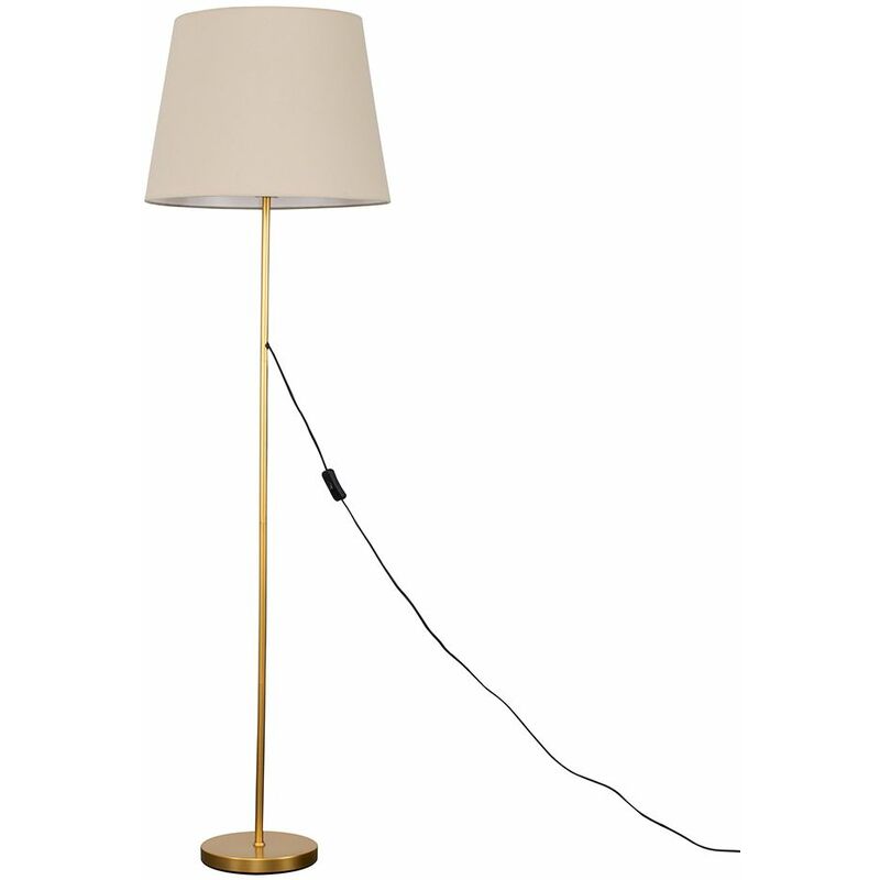 Minisun - Charlie Stem Floor Lamp in Gold with Large Aspen Shade - Beige - No Bulb