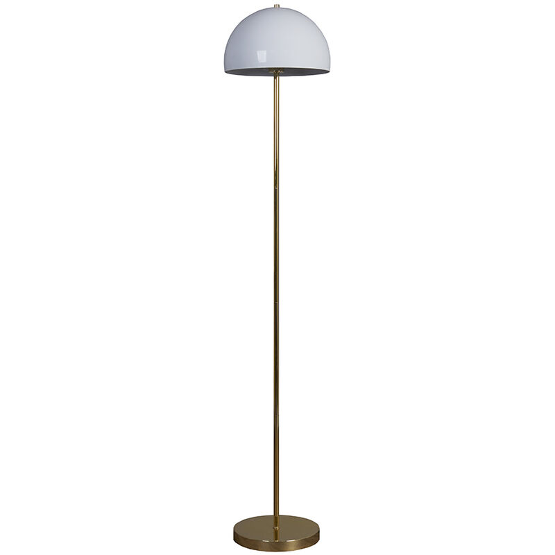 Minisun - Industrial Metal Floor Lamp with Domed Light Shade - White & Gold - Including LED Bulb