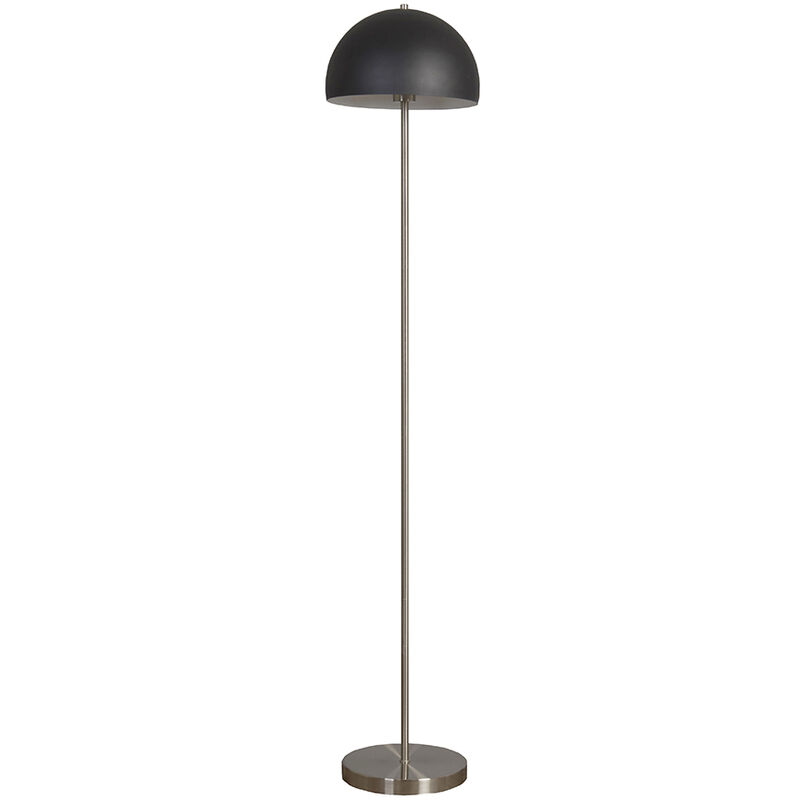 Minisun - Industrial Metal Floor Lamp with Domed Light Shade - Black & Chrome - No Bulb