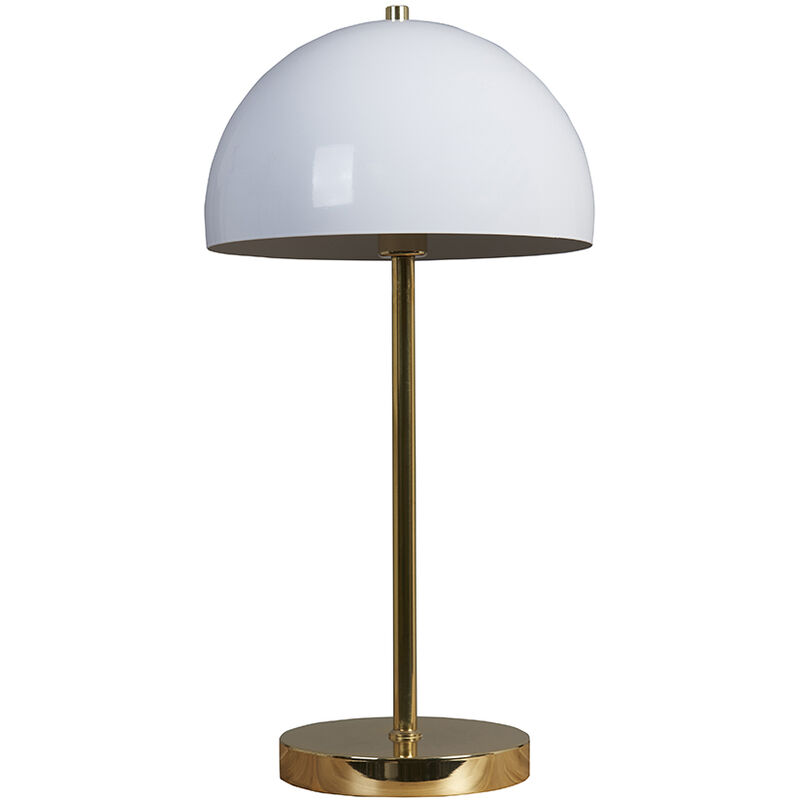 Industrial Metal Table Lamp with Domed Light Shade + LED 4W Bulb - White & Gold - Including LED Bulb