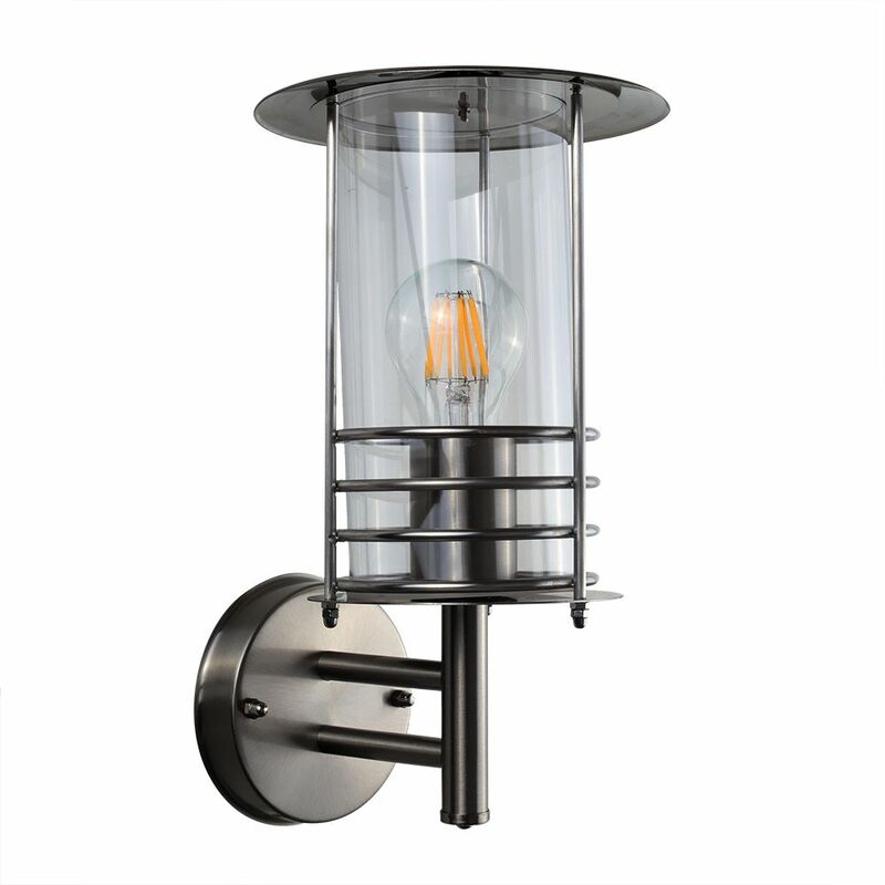 IP44 Rated Stainless Steel Metal Fisherman'S Lantern Cage Outdoor Wall Light & 6W GLS LED Bulb - Silver