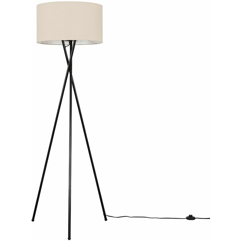 Minisun - Camden Tripod Floor Lamp in Black + Large Reni Shade - Beige - No Bulb