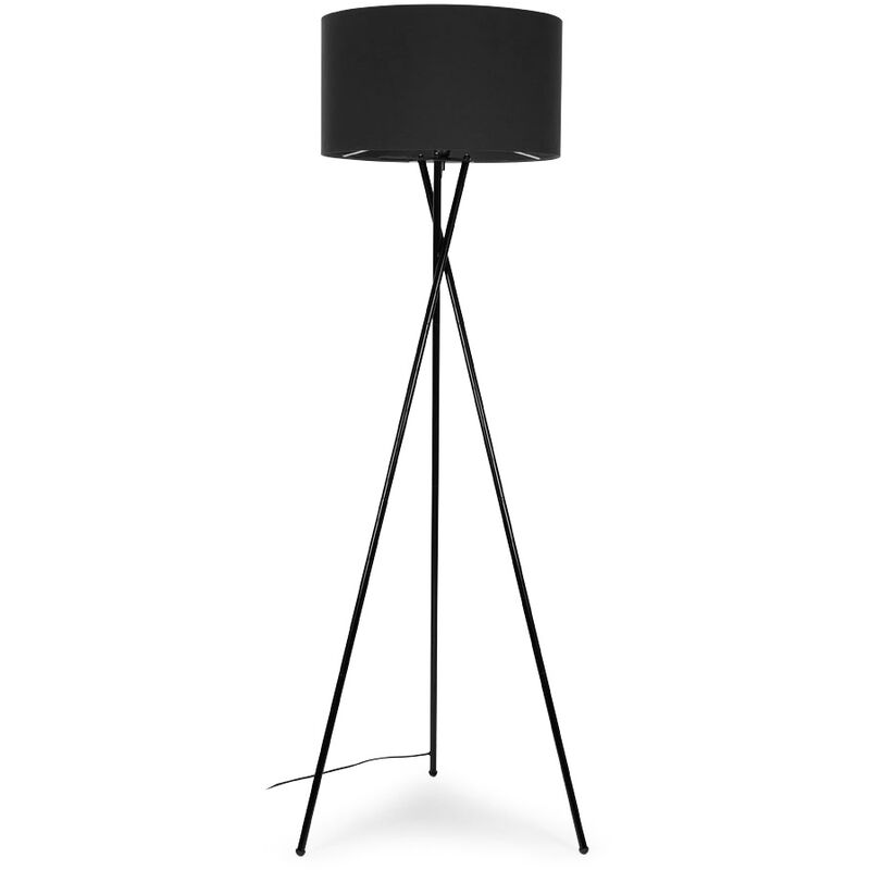 Minisun - Camden Tripod Floor Lamp in Black + Large Reni Shade - Dark Grey - No Bulb