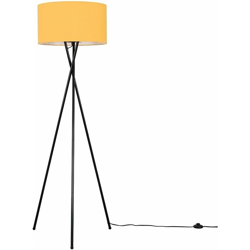 Minisun - Camden Tripod Floor Lamp in Black + Large Reni Shade - Mustard - Including LED Bulb
