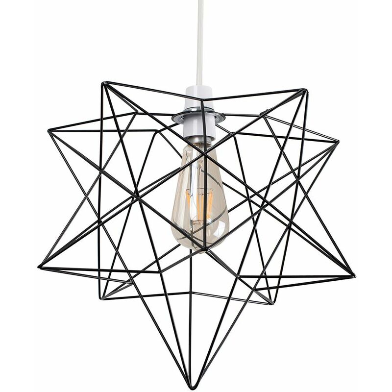 Minisun - Sadira Wire Frame Pendant Ceiling Shade - Black - Including LED Bulb