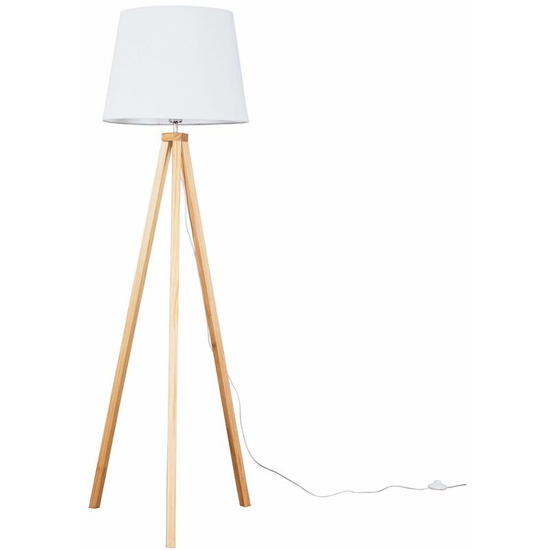 Minisun - Barbro Tripod Floor Lamp in Light Wood with Large Aspen Shade - White
