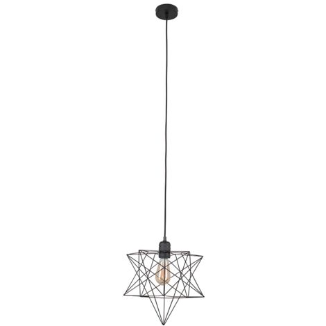 MiniSun Matt Black Ceiling Pendant Light + Geometric Star Shade - 4w LED Filament Bulb Warm White