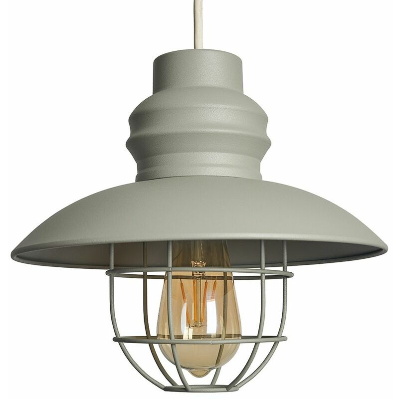 Minisun - Fisherman's Metal Ceiling Pendant Light Shade - Cement - Including LED Bulb