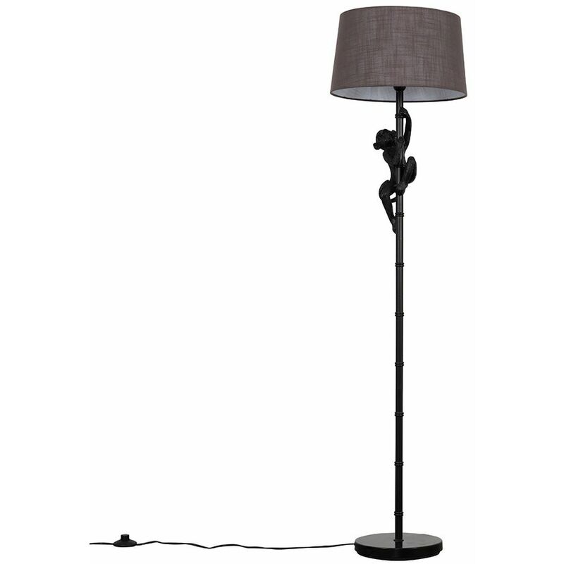 Minisun - Hanging Monkey Floor Lamp in Black with Doretta Shade - Dark Grey - No Bulb