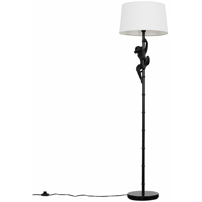 Minisun - Hanging Monkey Floor Lamp in Black with Doretta Shade - White - No Bulb