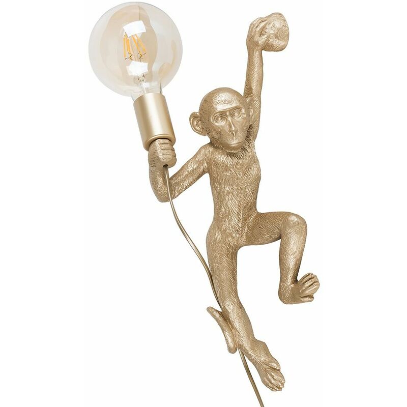 Minisun - Monkey Holding A Light Vintage Wall Light - Gold - No Bulb
