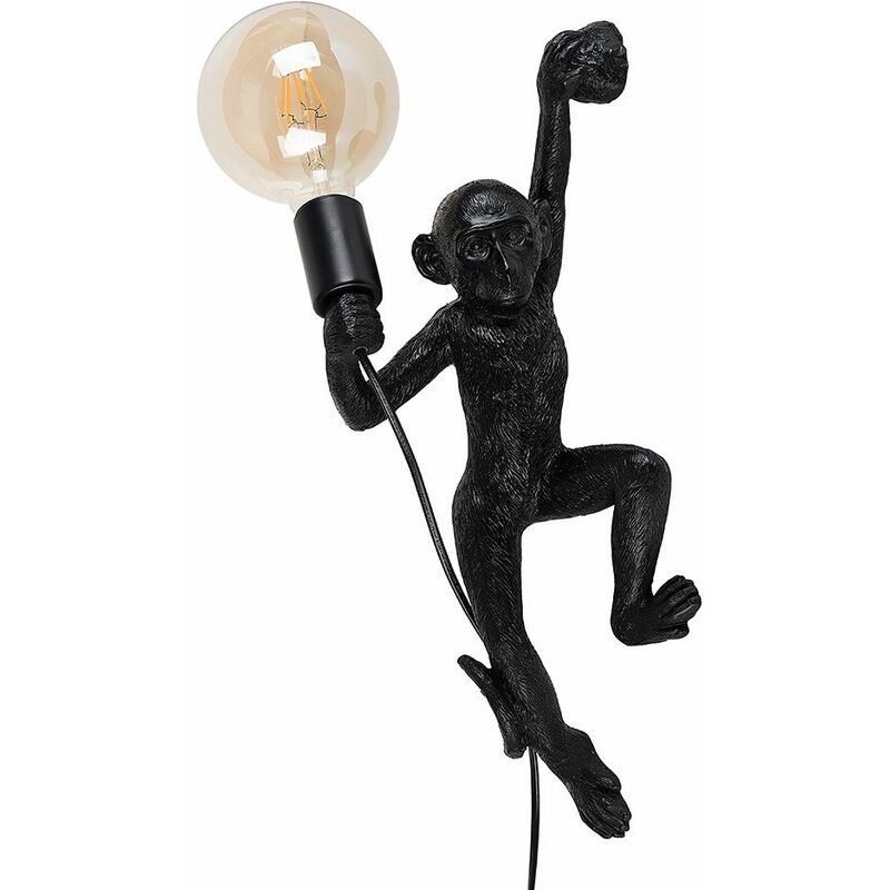 Minisun - Monkey Holding A Light Vintage Wall Light - Black - Including LED Bulb