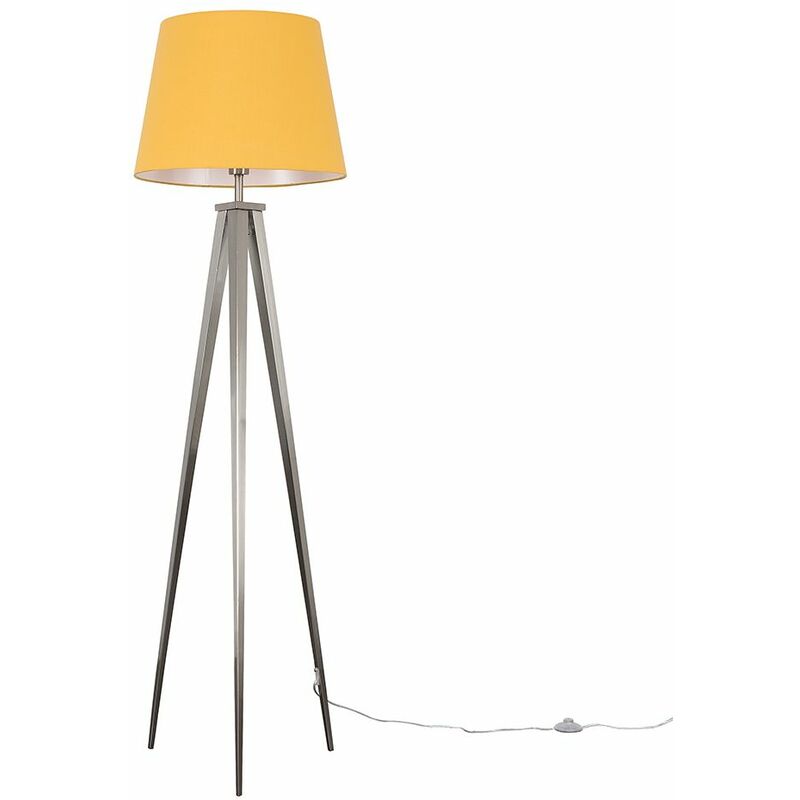 Chrome Tripod Floor Lamp With Fabric Lampshade