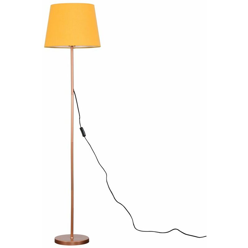 Charlie Floor Lamp in Copper with Aspen Shade - Mustard - No Bulb