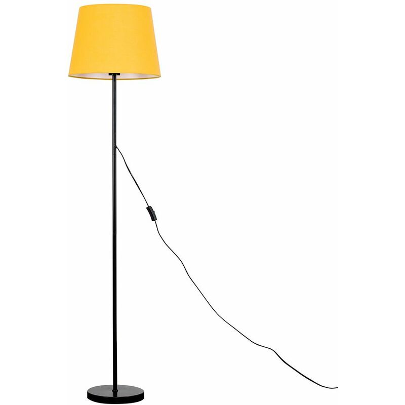 Minisun - Charlie Stem Floor Lamp in Black + Tapered Aspen Shade - Mustard - No Bulb