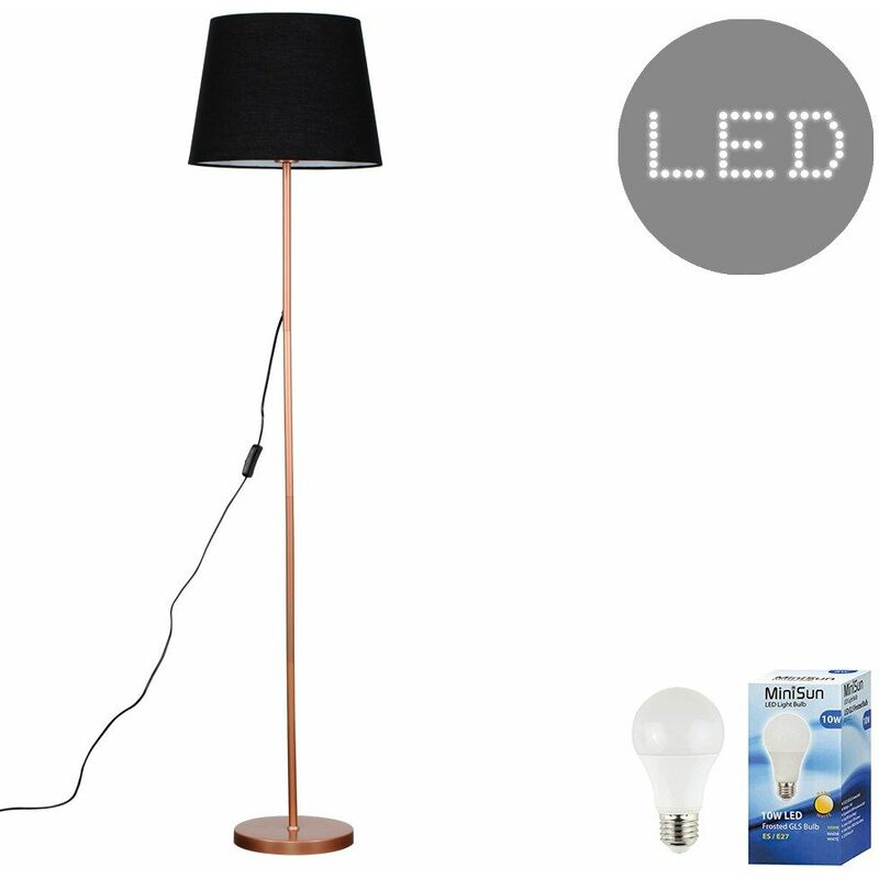 Minisun - Charlie Floor Lamp in Copper with Aspen Shade - Black - Including LED Bulb