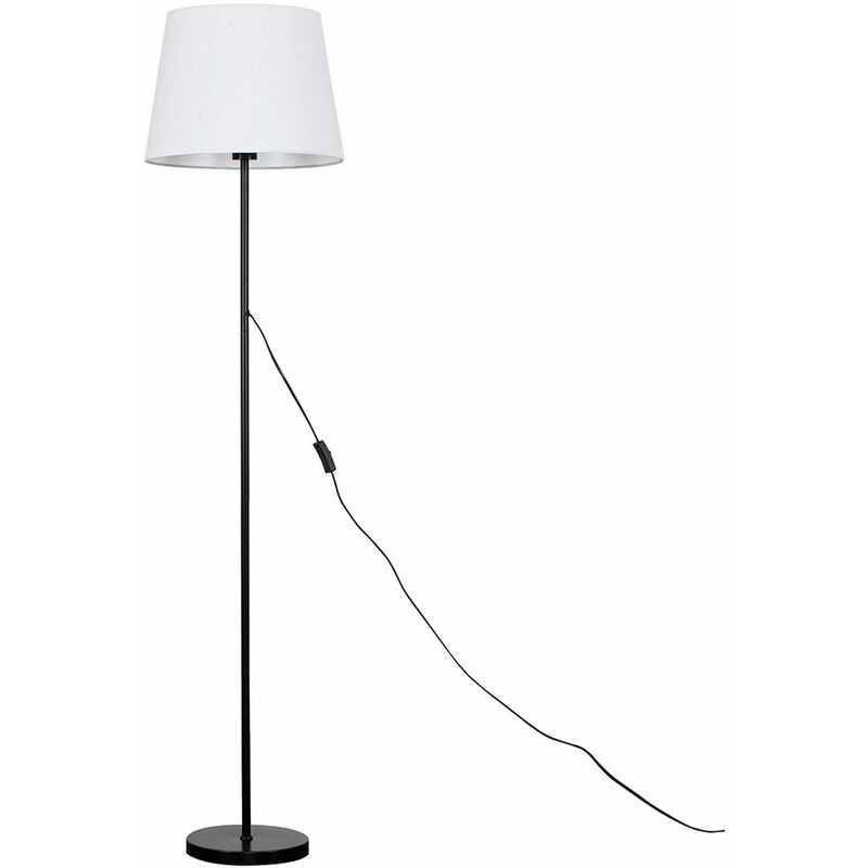 Minisun - Charlie Stem Floor Lamp in Black + Tapered Aspen Shade - White - No Bulb