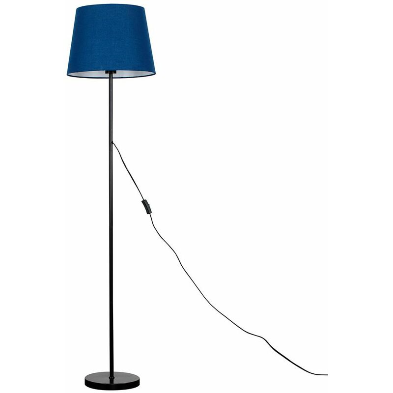 Minisun - Charlie Stem Floor Lamp in Black + Tapered Aspen Shade - Navy Blue - No Bulb