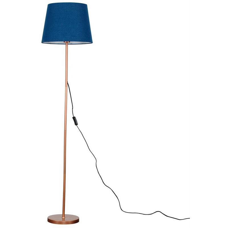 Charlie Floor Lamp in Copper with Aspen Shade - Navy Blue - No Bulb
