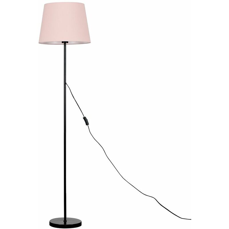 Minisun - Charlie Stem Floor Lamp in Black + Tapered Aspen Shade - Pink - No Bulb
