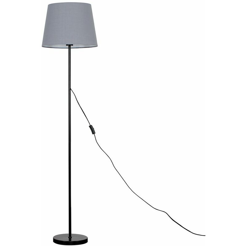Minisun - Charlie Stem Floor Lamp in Black + Tapered Aspen Shade - Grey - No Bulb