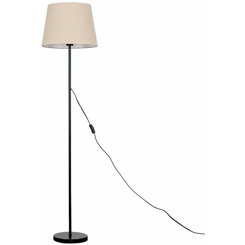 Minisun - Charlie Stem Floor Lamp in Black + Tapered Aspen Shade - Beige - No Bulb
