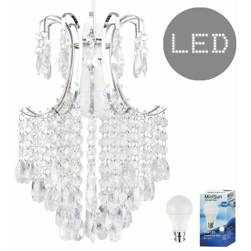 Minisun - Pendant Shade Chandelier Easy Fit Acrylic Jewel Droplet Ceiling - Add LED Bulb