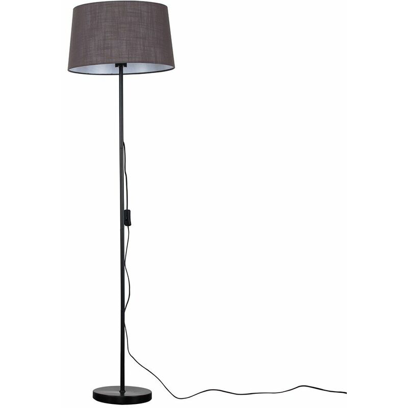 Minisun - Charlie Stem Floor Lamp in Black with Doretta Shade - Dark Grey + LED Bulb