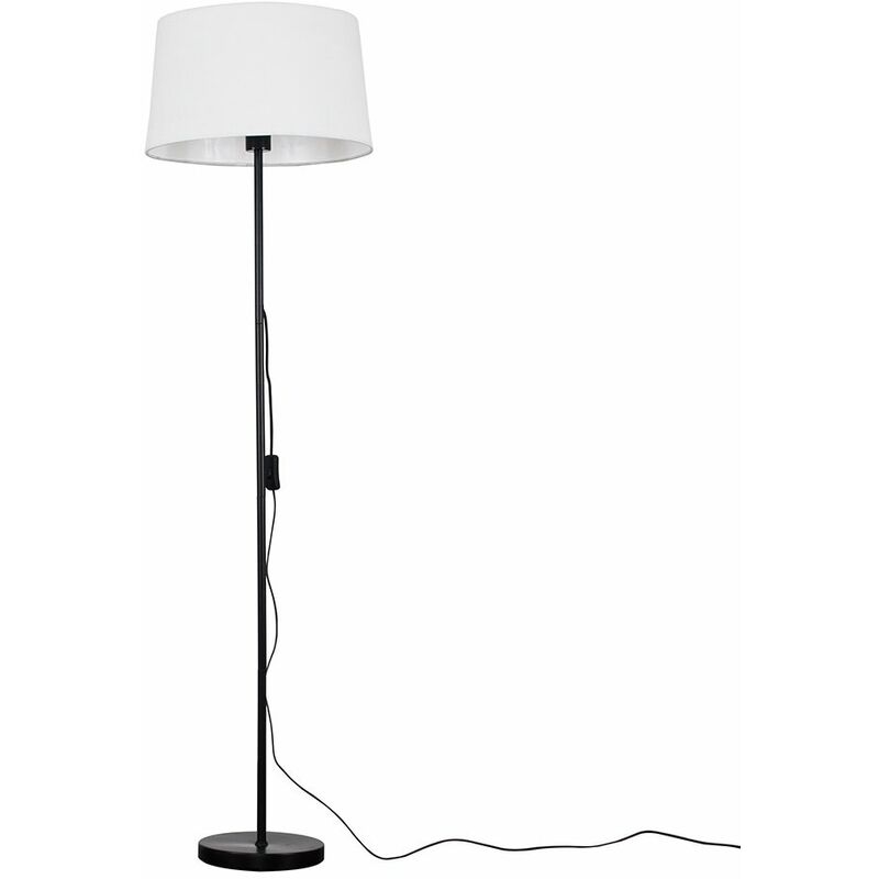 Charlie Stem Floor Lamp in Black with Doretta Shade - White + LED Bulb