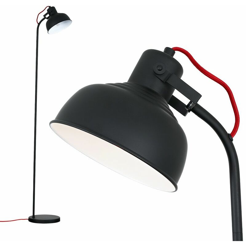 Stylish Spotlight Floor Lamp Red Wire Black Head - No Bulb