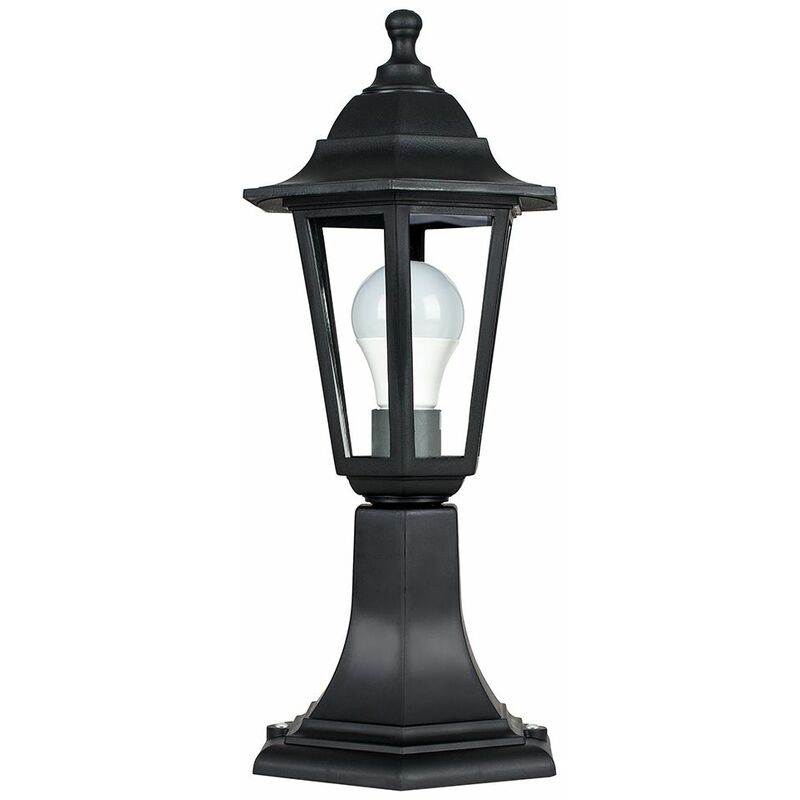 Black IP44 Outdoor Lamp Post Lantern Light With 15W LED GLS Bulb - Cool White LED Bulb