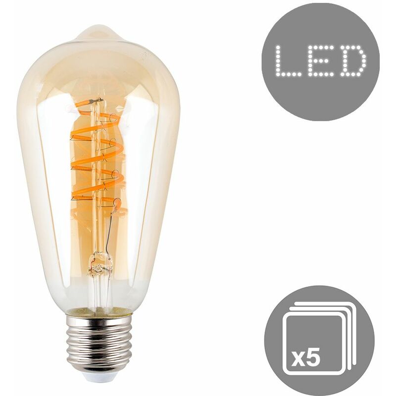 Vintage LED 4W ES E27 Amber Helix Filament Light Bulb - Pack of 5