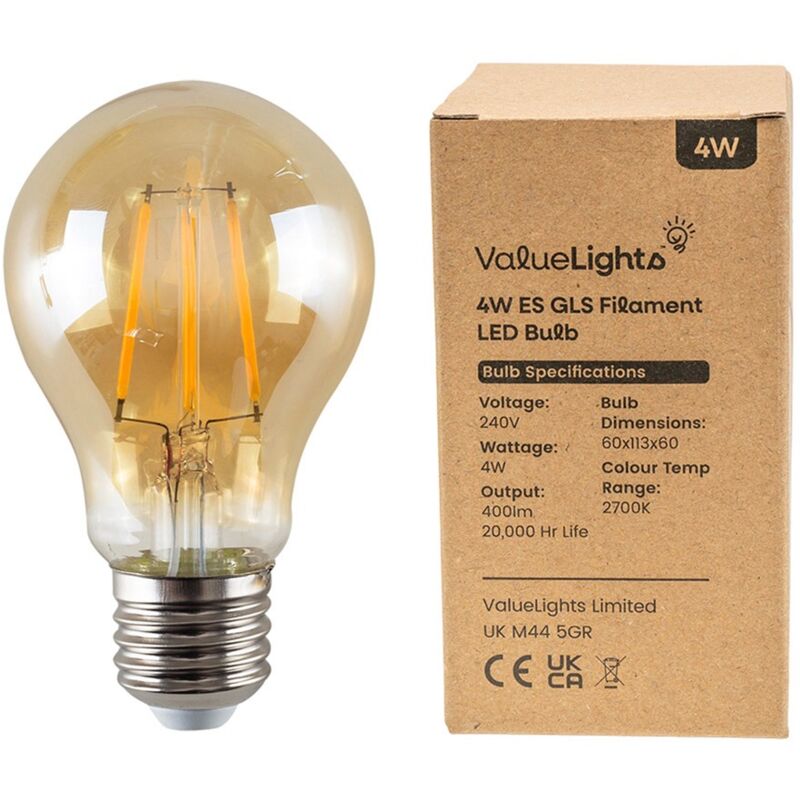 Vintage LED Bulbs Filament GLS Lightbulb Lamp Amber A+ - Pack of 3