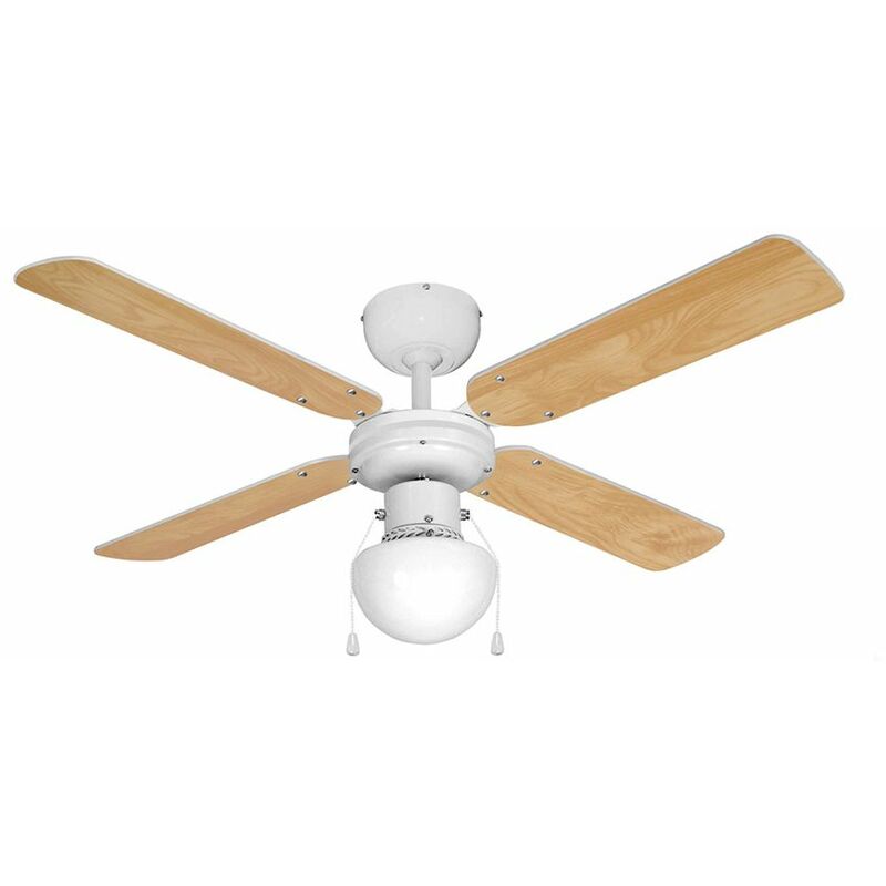 White 42' Ceiling Fan With Light & Beech / White Reversible Blades - No Bulb