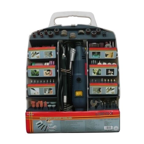Miniutensile rotativo/Minitrapano 135W tipo Mini Drill con 217 accessori + albero flessibile in valigetta