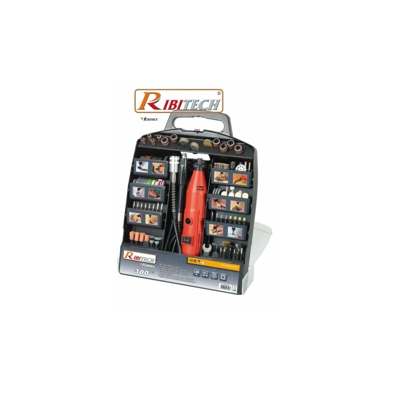 Image of Ribitech - Miniutensile rotativo/Minitrapano 135W tipo Mini Drill con 300 accessori + albero flessibile in valigetta PROMKIT300