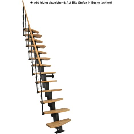 Minka Mittelholmtreppe Quatro Geradelaufend in Buche auf Walnuss gebeizt, UK schwarz mit 299cm Geschosshöhe