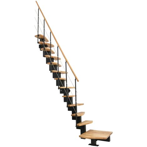 Minka Mittelholmtreppe Quatro ¼-gewendelt in Buche klar lackiert, UK schwarz mit 299cm Geschosshöhe