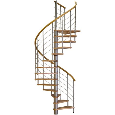 Minka Spindeltreppe Venezia Buche keilgezinkt mit Handlauf und UK in silber Ø140cm bis 305,5cm Geschosshöhe