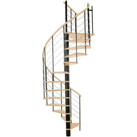 Minka Spindeltreppe Venezia Buche keilgezinkt mit Massivholzhandlauf und UK in schwarz Ø140cm bis 305,5cm Geschosshöhe