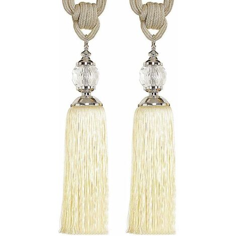 MINKUROW 1 Par De Cortinas Con Borlas De Cristal, Cortinas De Cuerda Con Hebilla, Sujetadores De Amarre Trasero/Ventana Con Borlas, Bola De Amarre De Cuerda De Algodón (Beige)